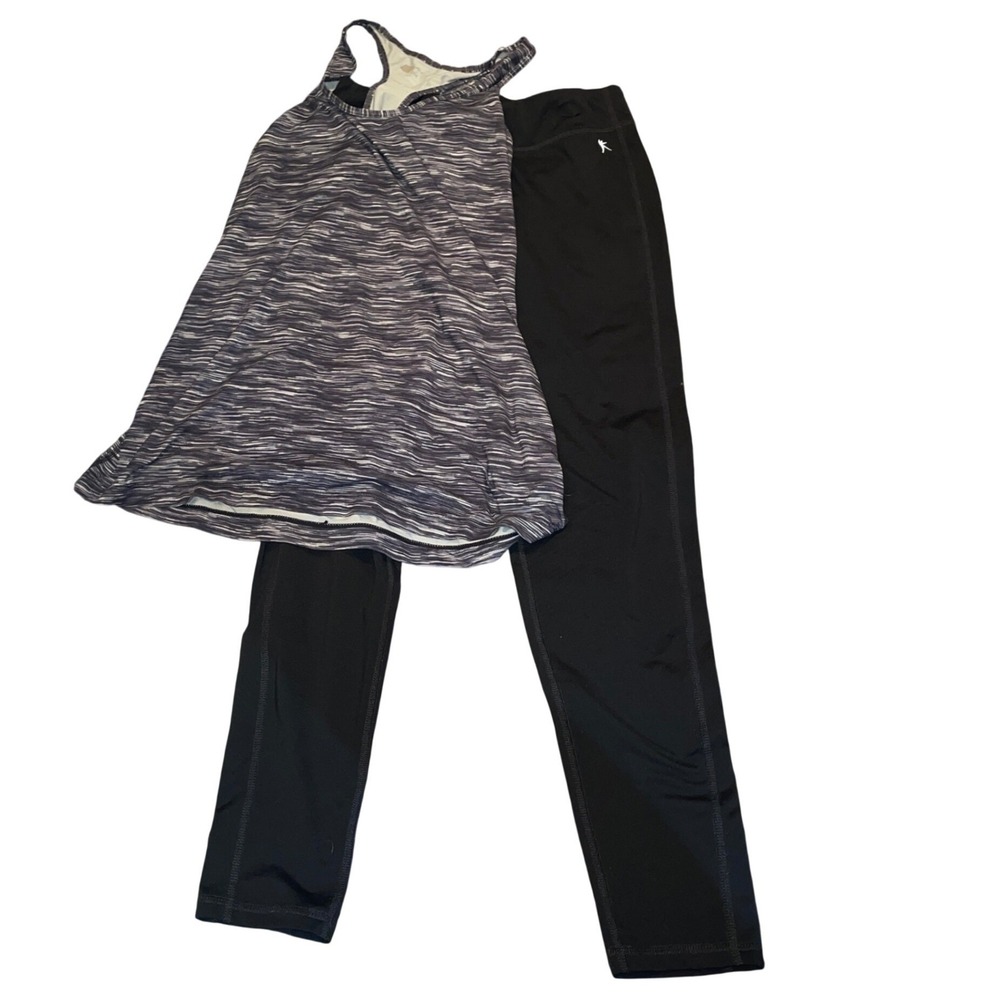 Danskin Now Leggings & Xersion Tank Top Set Womens Medium Black Grey Space Dye